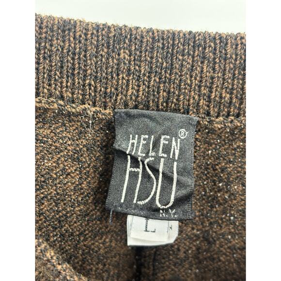 Helen HSU Vintage Pants Womens Large Brown Knit Pleated Pockets 80s 90s Straight - Picture 6 of 14